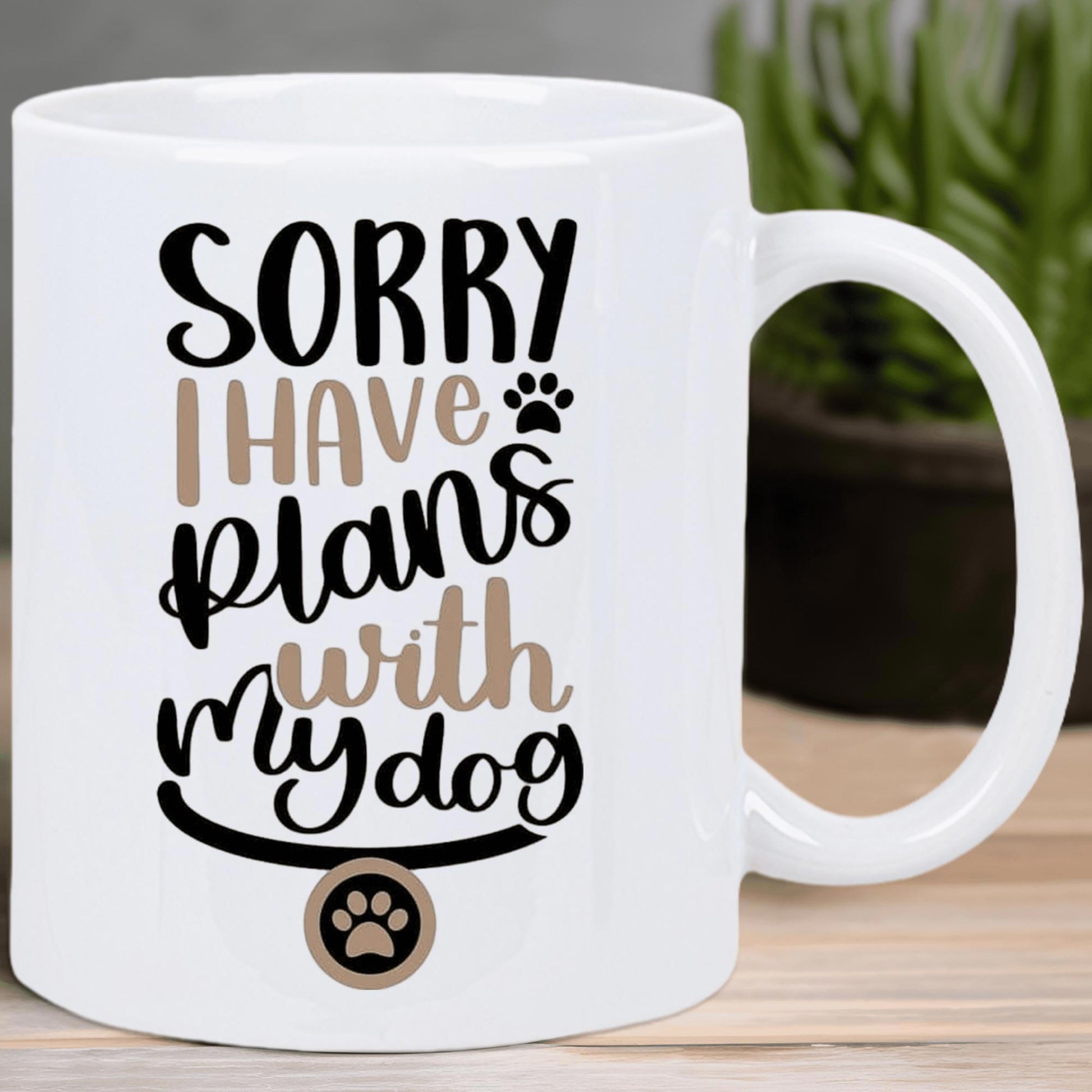Tailorly White Ceramic 11 oz Mug - Sorry I Have Plans With My Dog Minimalist White Ceramic Featuring Artistic Script And Playful Paw Prints Mug