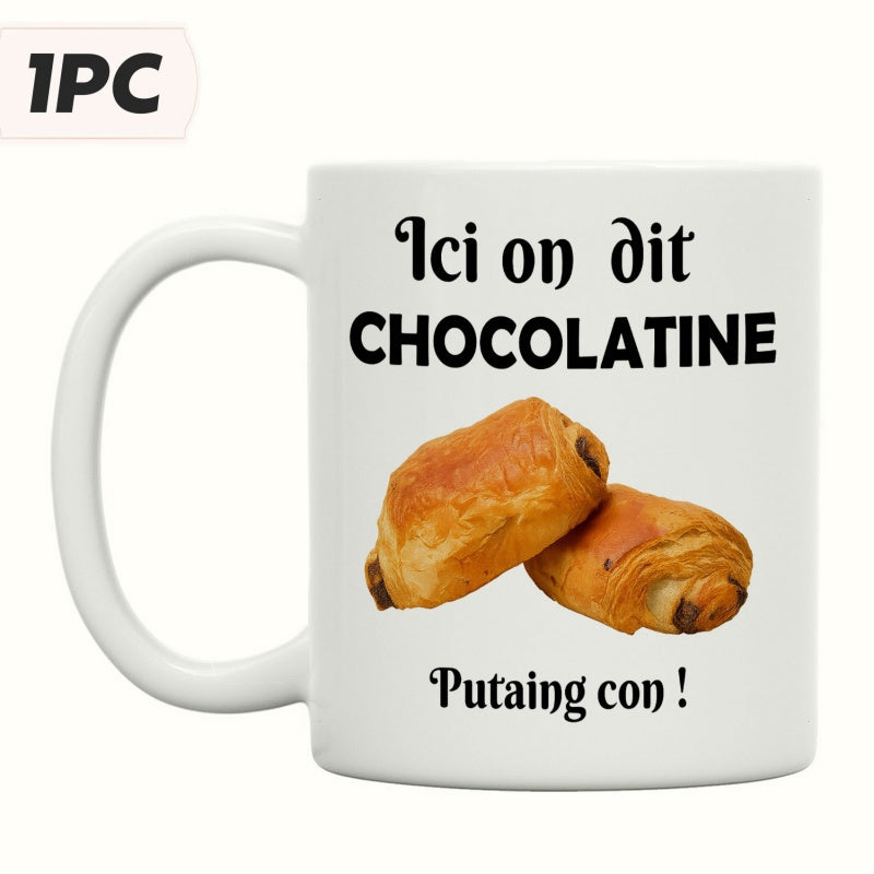 Tailorly White Ceramic 11 oz Mug - Freshly Baked Crispy Golden Brown French Chocolate Filled Delicious Pastry