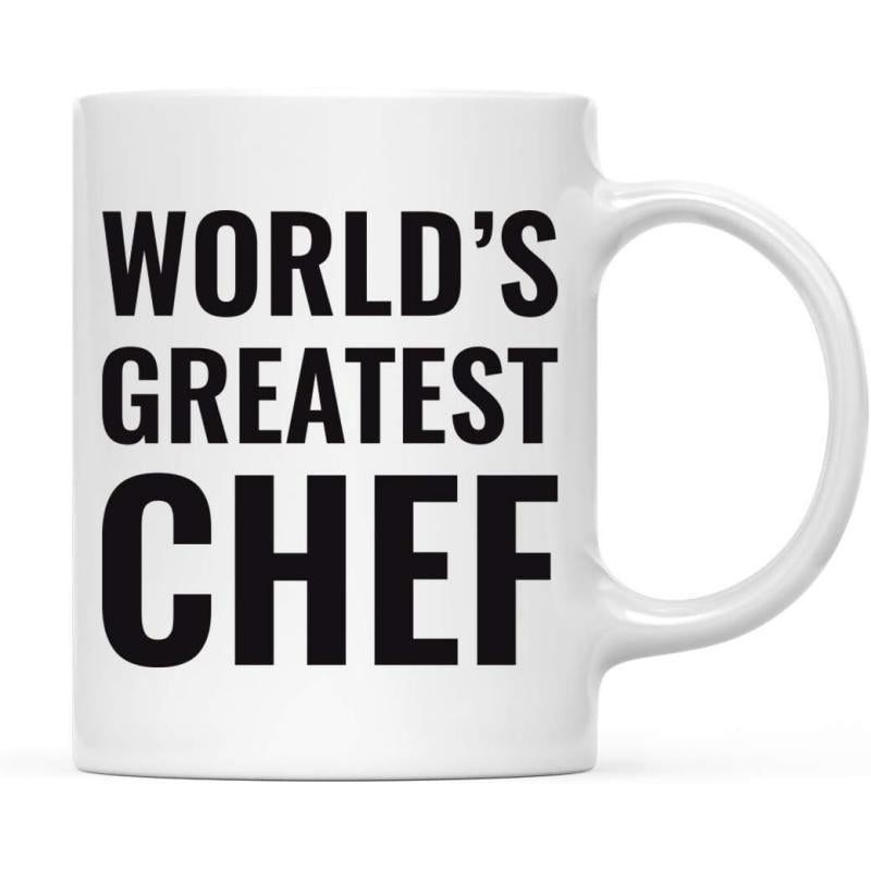 Tailorly White Ceramic 11 oz Mug - Worlds Greatest Chef Bold Black Typographic Design Featuring A Tribute To A Culinary Master Chef