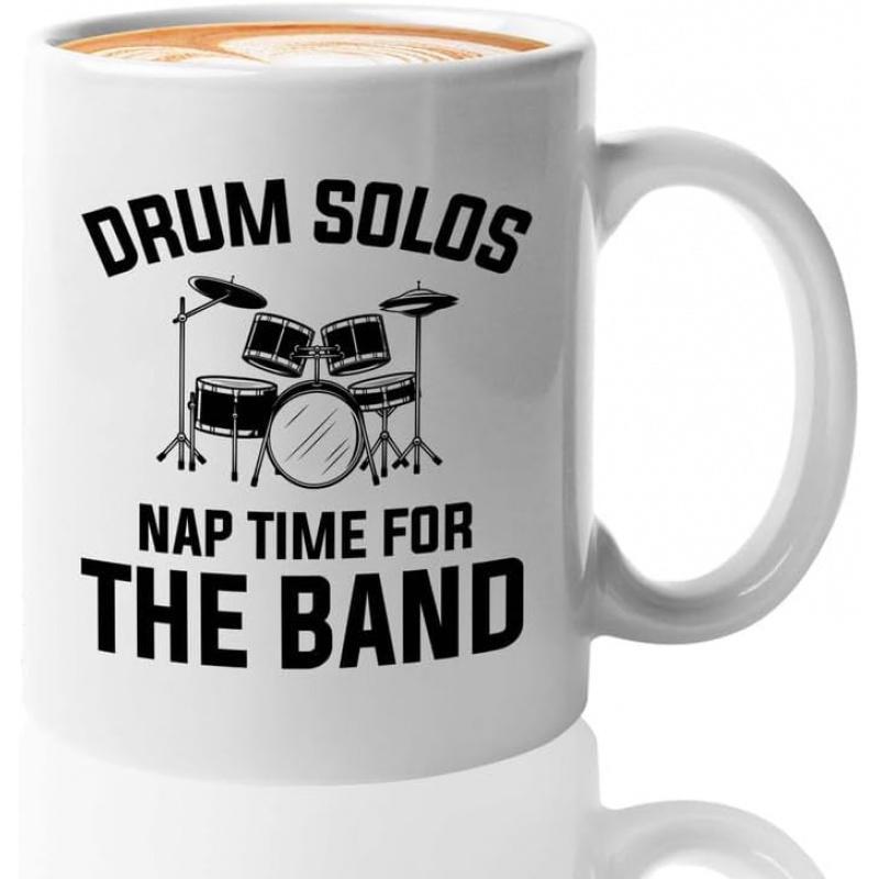 Tailorly White Ceramic 11 oz Mug - Drum Solos Nap Time For The Band Detailed Musical Instrument Silhouette Featuring Bass And Cymbals Drum