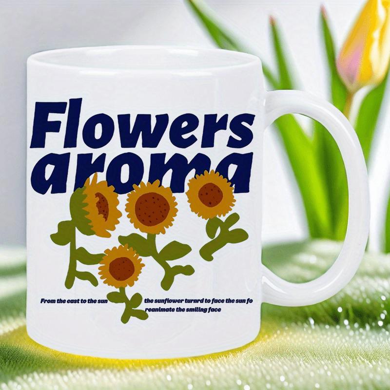 Tailorly White Ceramic 11 oz Mug - Flowers Aroma Vibrant Yellow Petals Blooming With Green Leaves Under Clear Summer Sky Sunflower