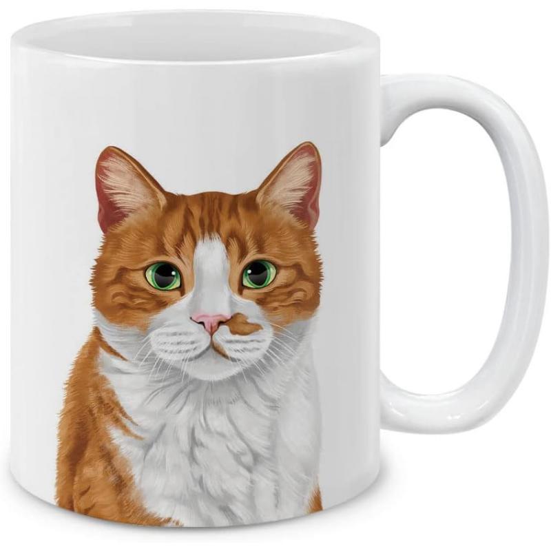 Tailorly White Ceramic 11 oz Mug - Adorable Ginger And White Feline Looking Forward With Gentle Eyes Cat