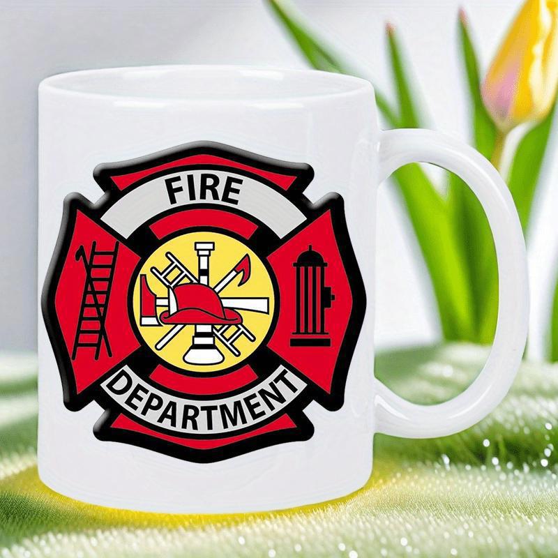 Tailorly White Ceramic 11 oz Mug - Fire Department Classic Red Maltese Cross Featuring Ladder Hydrant And Helmet Tools Emblem