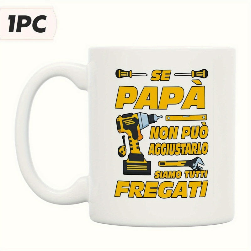 Tailorly White Ceramic 11 oz Mug - Industrial Yellow And Black Repair Tools Set For Skilled Handy Dad Mug
