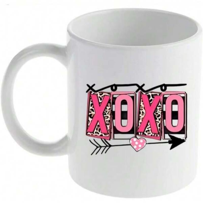 Tailorly White Ceramic 11 oz Mug - Xoxo Pink Leopard Print Letters With Striped Patterns And Heart Arrow Mug