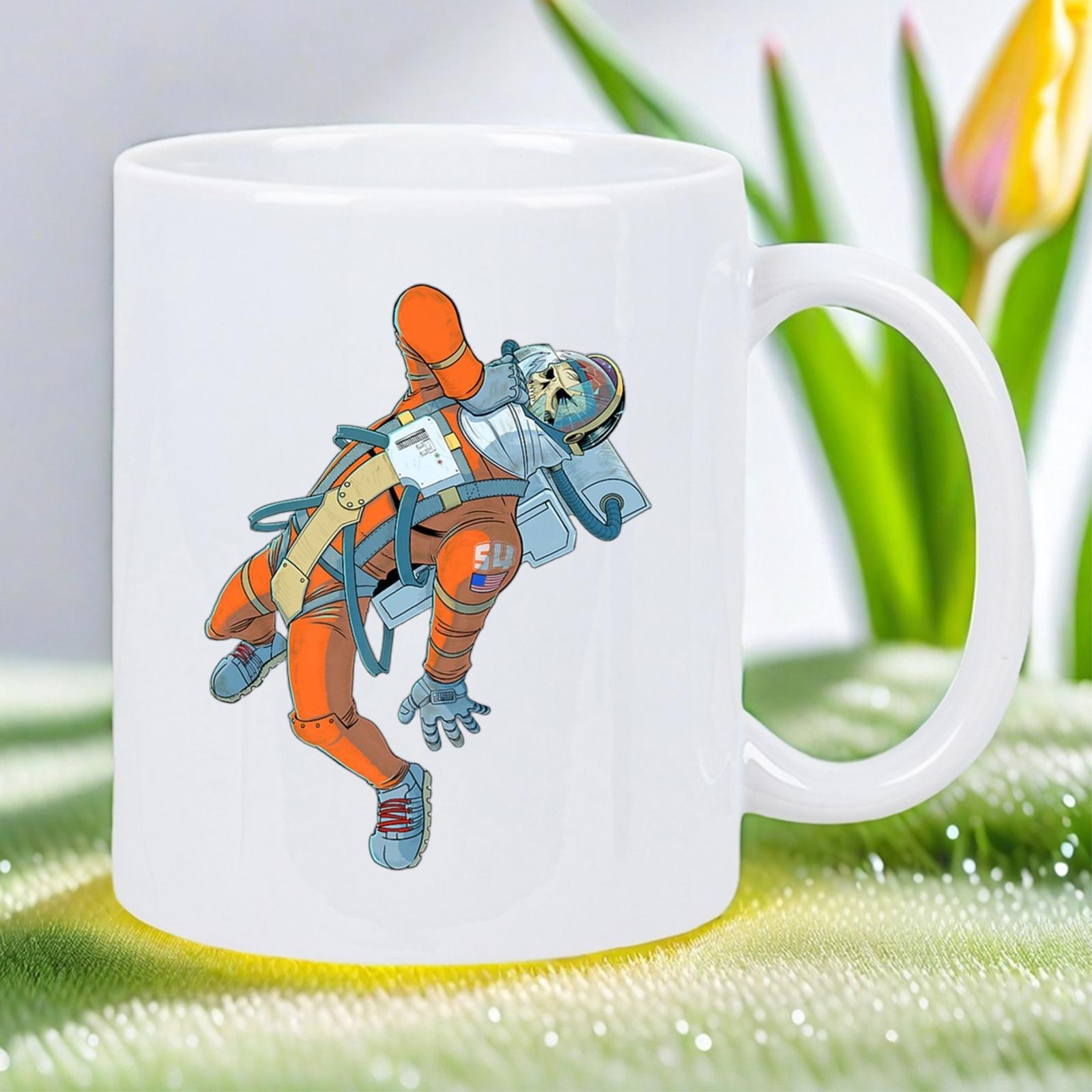 Tailorly White Ceramic 11 oz Mug - Floating In Weightless Space Wearing An Orange And Blue Suit Astronaut