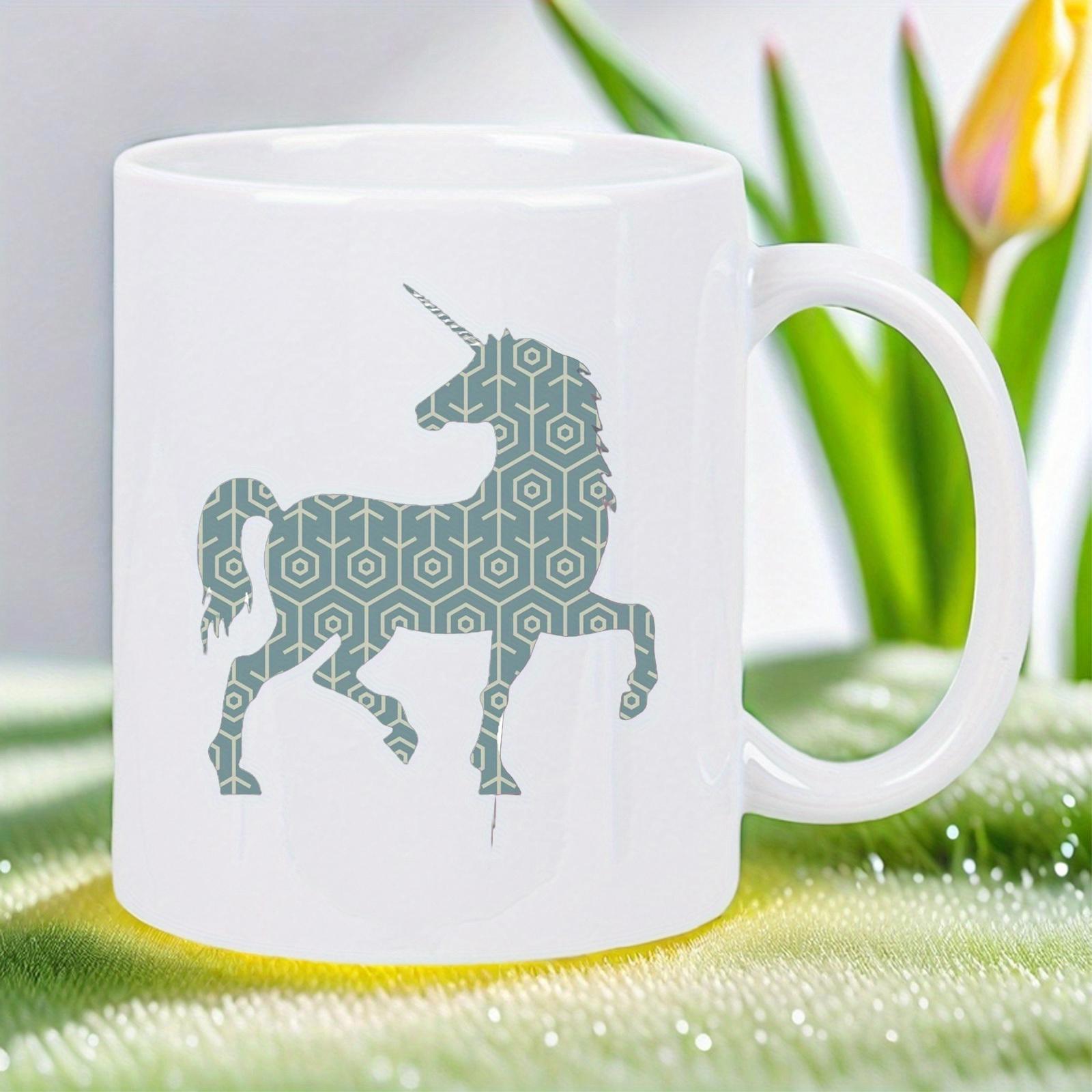 Tailorly White Ceramic 11 oz Mug - Elegant Side Profile Silhouette With Intricate Geometric Hexagon Floral Pattern Unicorn