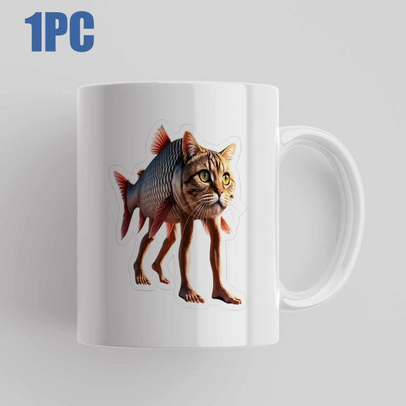 Tailorly White Ceramic 11 oz Mug - Mystical Surreal Creature With A Cat Head And Fish Body Creature