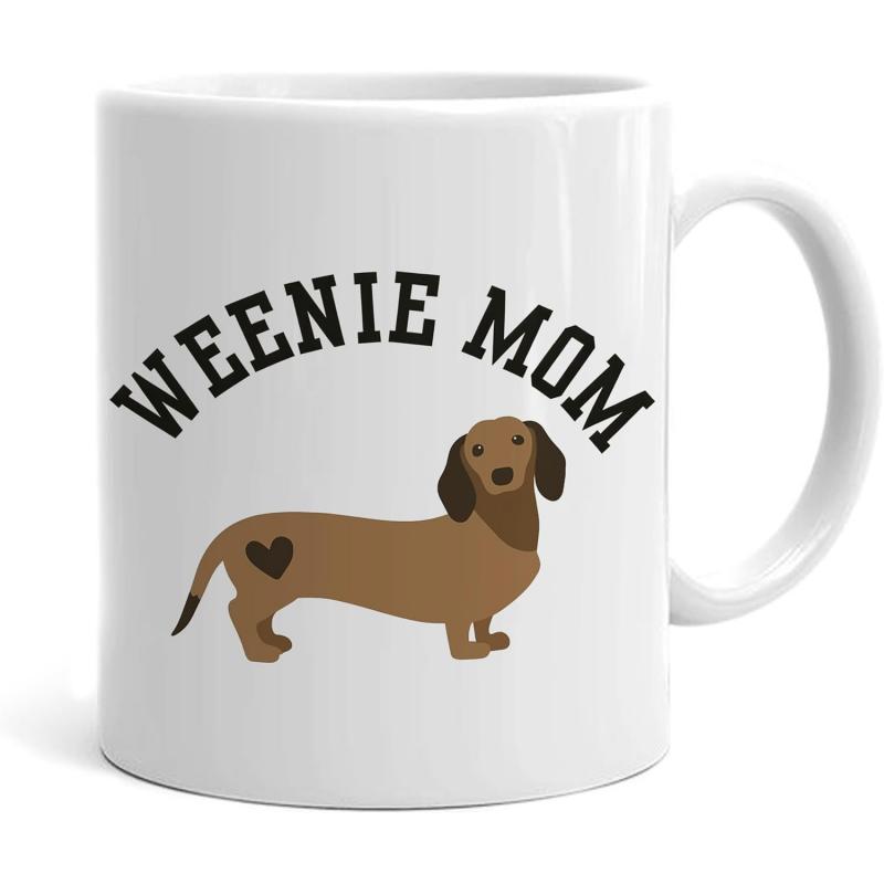 Tailorly White Ceramic 11 oz Mug - Weenie Mom Adorable Brown Short Legged Dog With Heart Feature Dachshund