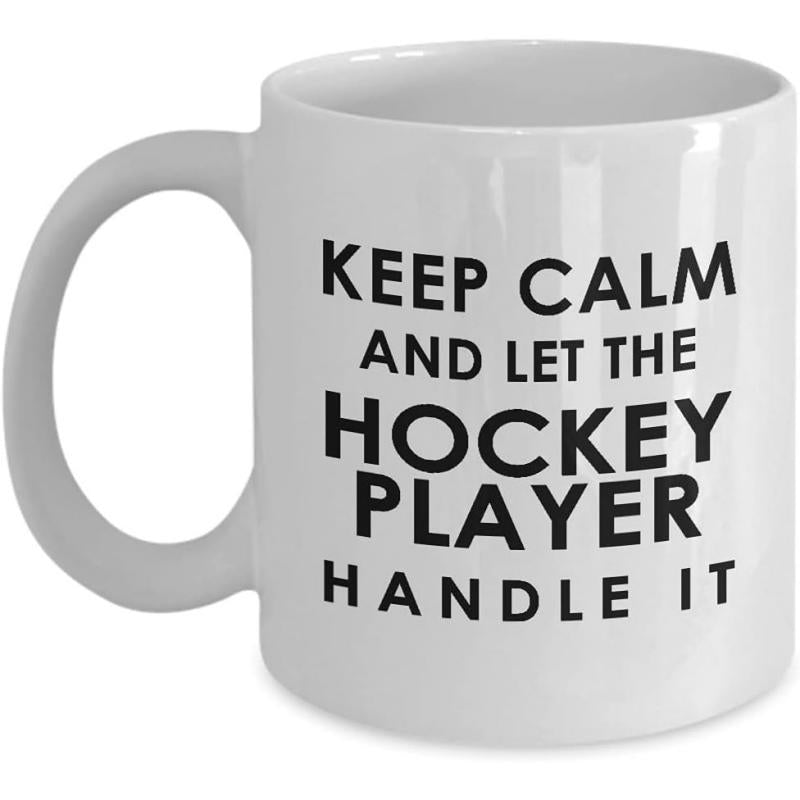 Tailorly White Ceramic 11 oz Mug - Keep Calm And Let The Hockey Player Handle It Bold Minimalist Black Typography Printed On A Clean Polished Ceramic Text