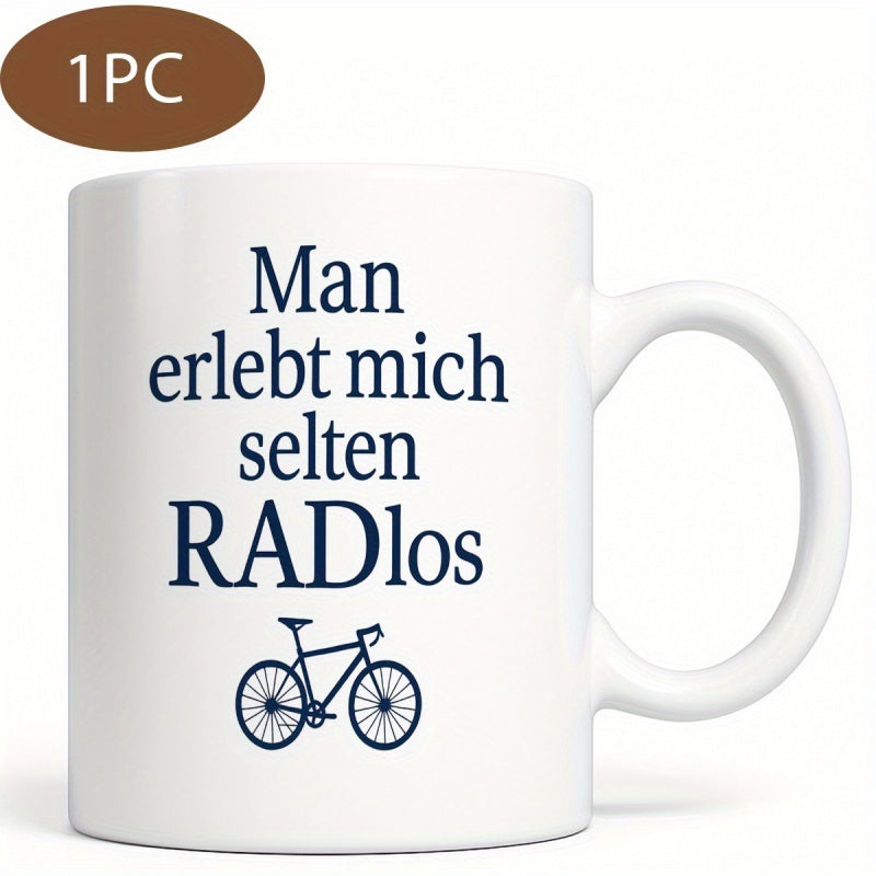 Tailorly White Ceramic 11 oz Mug - Minimalist Black Line Drawing On White Surface Depicting Sporting Road Bicycle