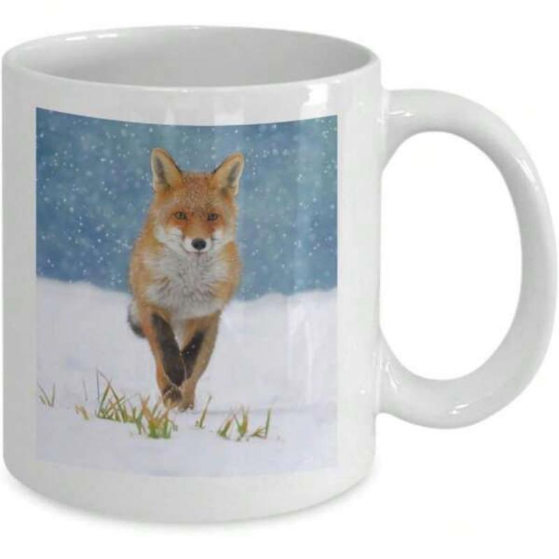 Tailorly White Ceramic 11 oz Mug - Majestic Red Fox Walking Through Soft White Snow In Winter Wilderness Fox