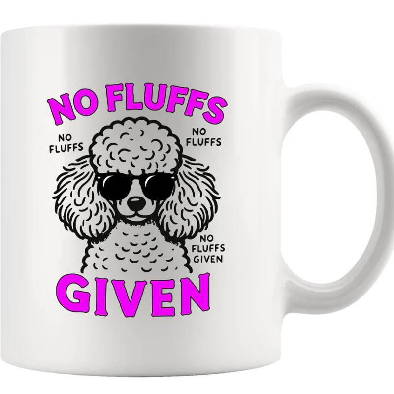 Tailorly White Ceramic 11 oz Mug - No Fluffs Given Stylized Fluffy Poodle Wearing Black Sunglasses On Pure