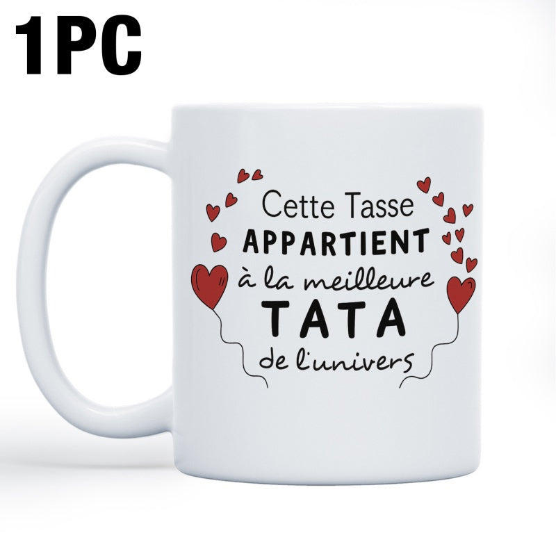 Tailorly White Ceramic 11 oz Mug - Sleek With Small Red Hearts Decorating The Center Mug