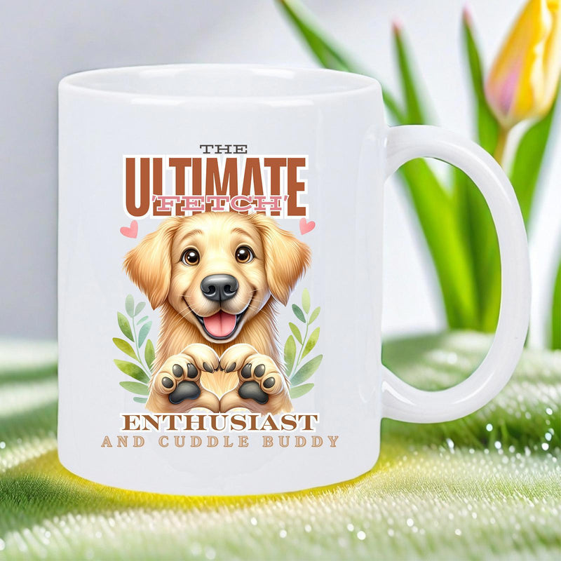 Tailorly White Ceramic 11 oz Mug - The Ultimate Labrador Enthusiast And Cuddle Buddy Cute Happy Puppy Surrounded By Green Leaves And Pink Hearts Dog