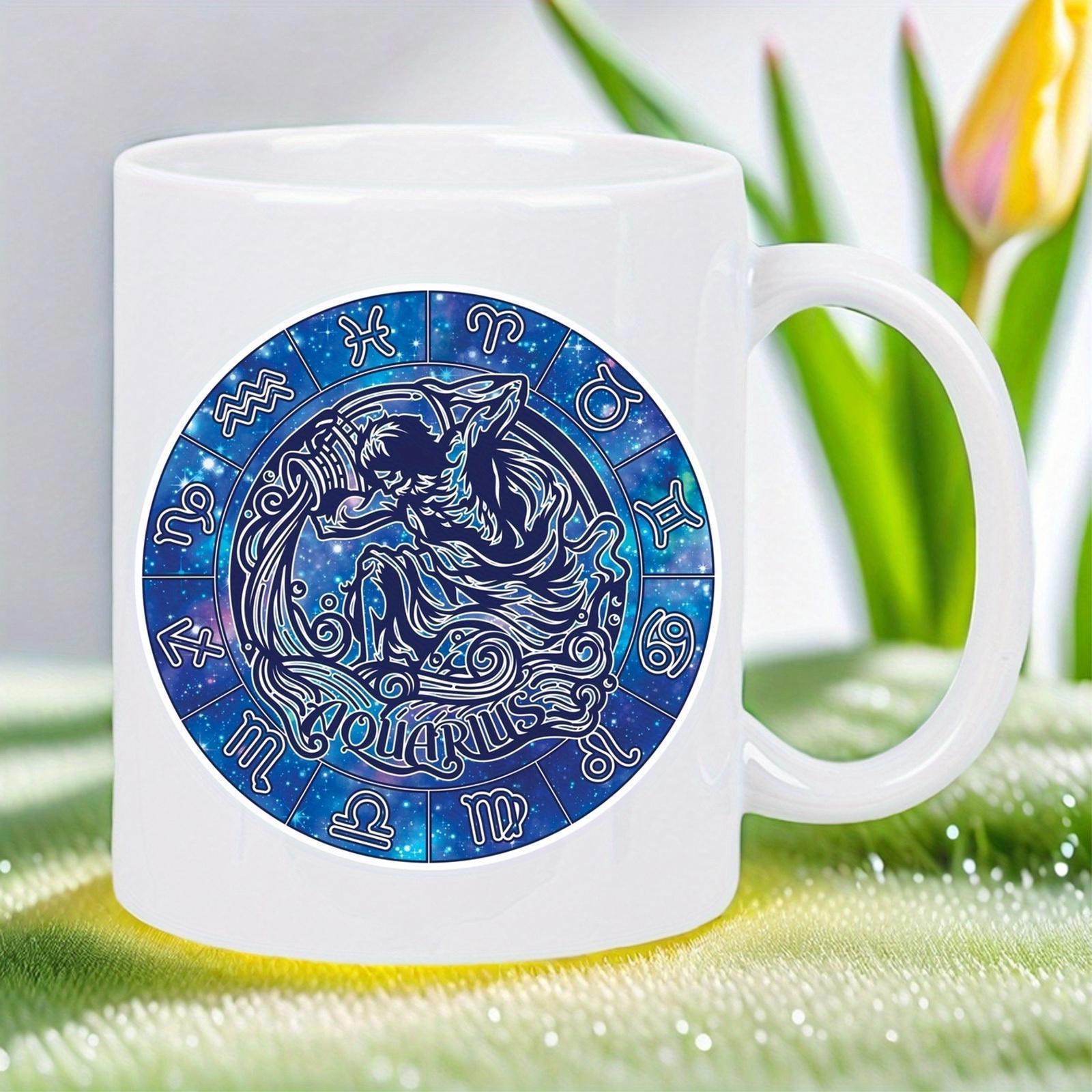 Tailorly White Ceramic 11 oz Mug - Aquarius Vibrant Celestial Galaxy Scene With Mythical Water Bearer Constellation Symbols Aquarius
