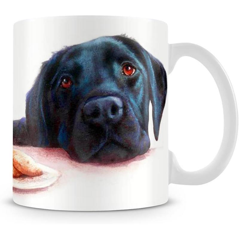 Tailorly White Ceramic 11 oz Mug - Realistic Black Labrador With Soulful Eyes Resting Patiently On Table Surface Dog