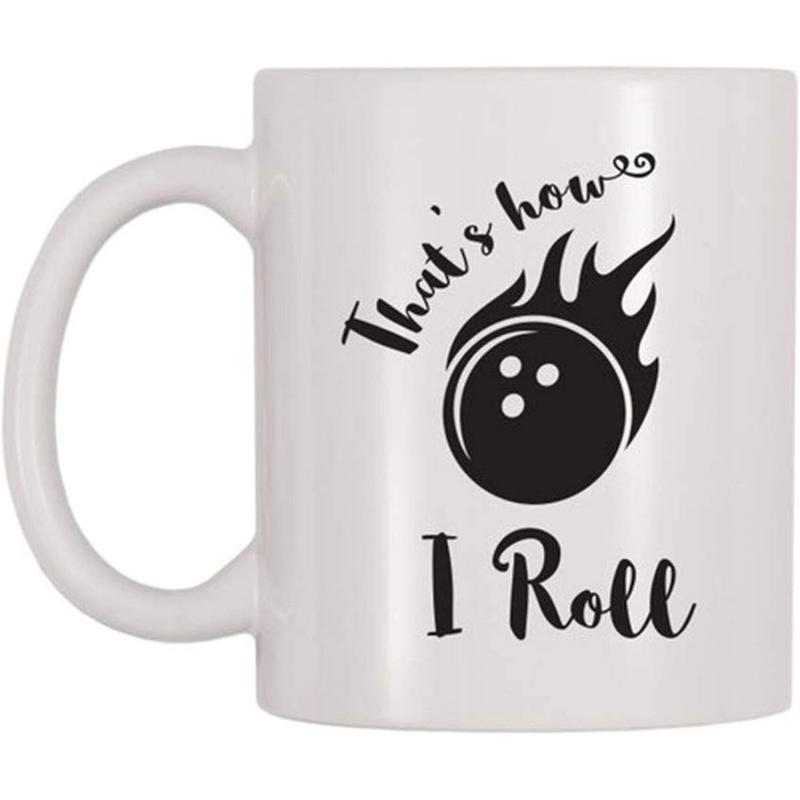 Tailorly White Ceramic 11 oz Mug - That's How I Roll Stylized Flaming Sphere With Three Holes Moving Across Space Bowling Ball