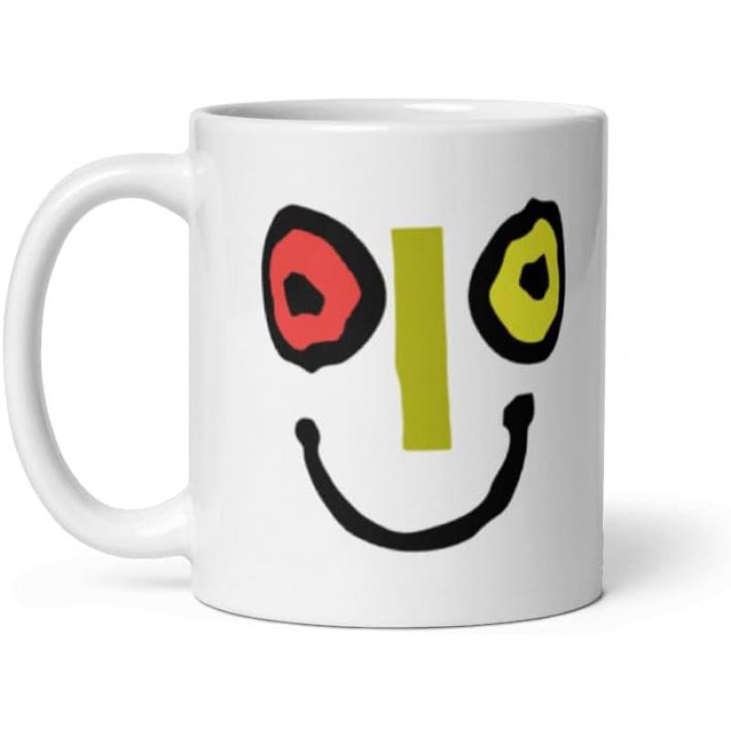 Tailorly White Ceramic 11 oz Mug - Hand Drawn Abstract Minimalist Style With Colorful Geometric Features Face
