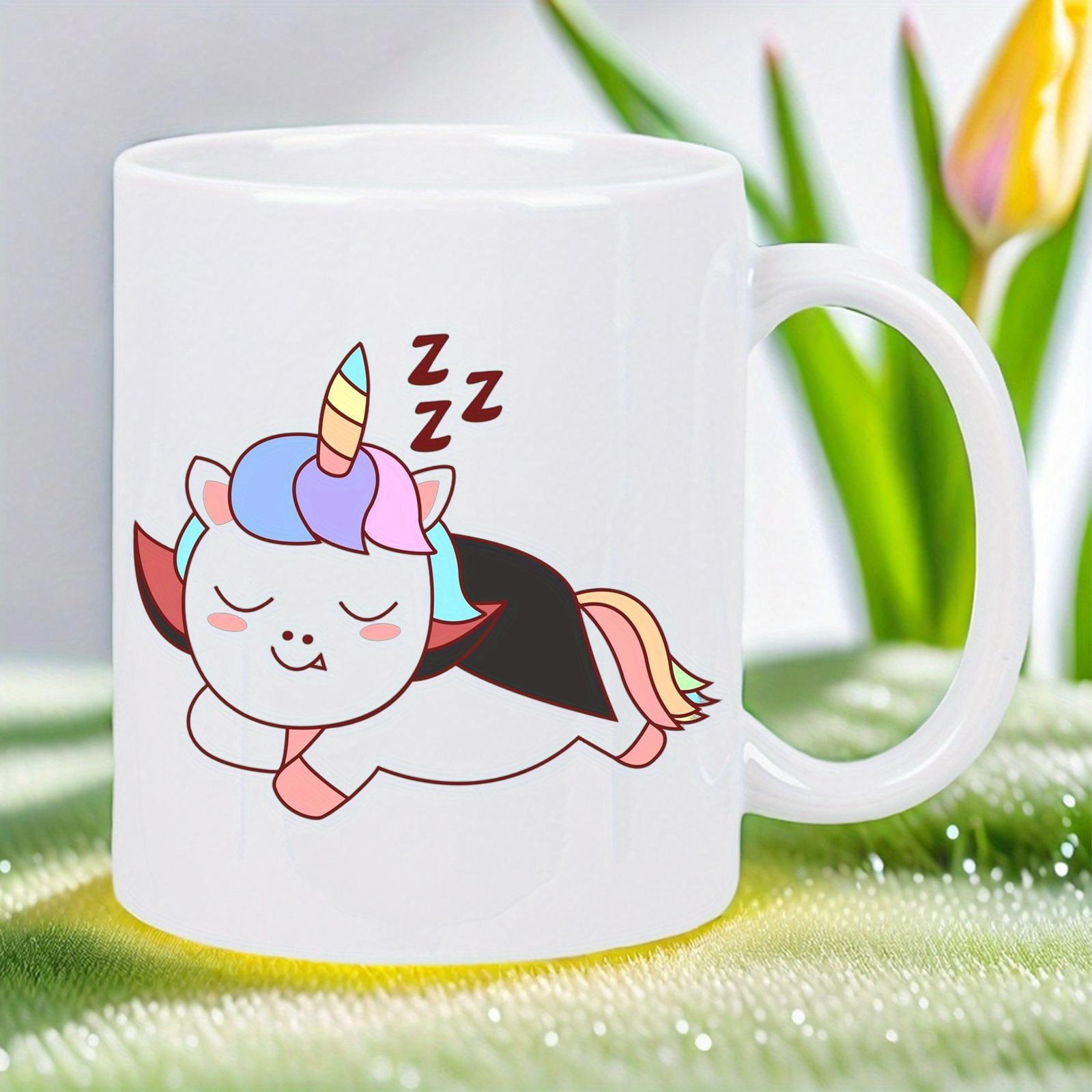 Tailorly White Ceramic 11 oz Mug - Zzz Adorable Cartoon Sleeping Creature With Rainbow Mane And Black Cape Unicorn