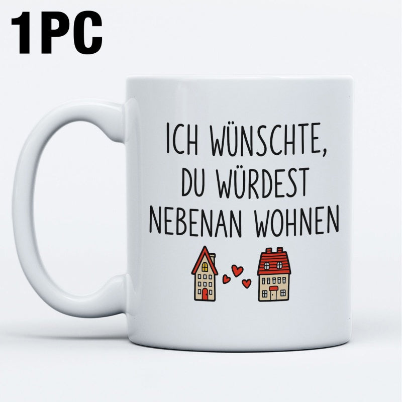 Tailorly White Ceramic 11 oz Mug - Two Minimalist Illustration Style Cozy Homes Surrounded By Small Red Hearts House