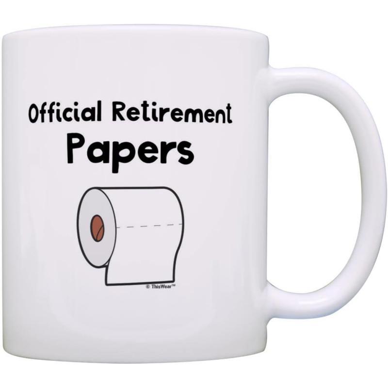 Tailorly White Ceramic 11 oz Mug - Official Retirement Papers Minimalist Cartoon Illustration Of A Rolled Bathroom Tissue Product Toilet Paper