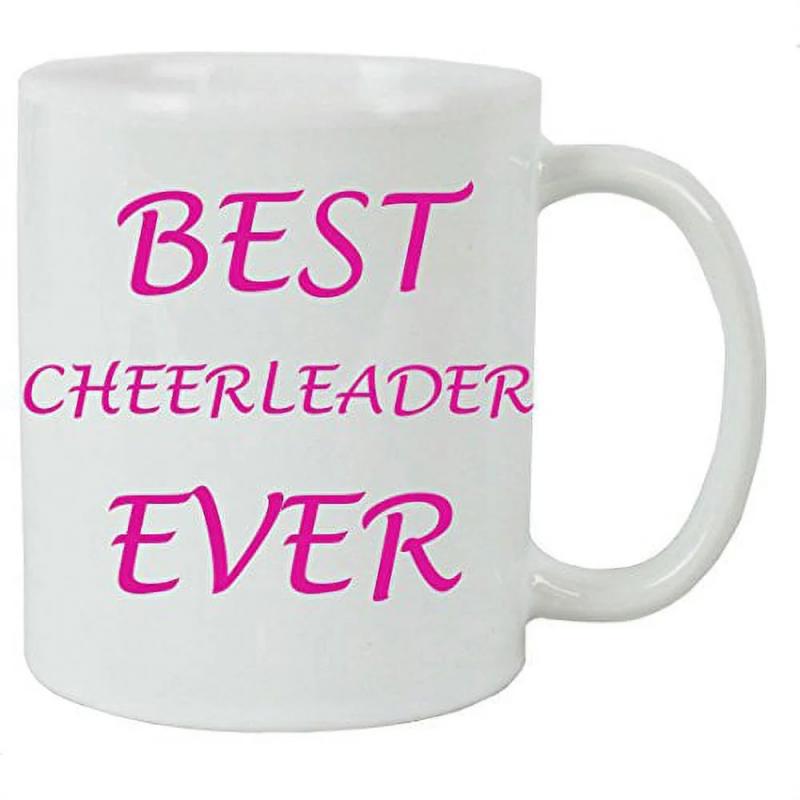 Tailorly White Ceramic 11 oz Mug - Best Cheerleader Ever Clean White Minimalist Background With Stylish Pink Script Font Lettering Mug