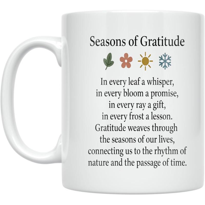 Tailorly White Ceramic 11 oz Mug - Seasons Of Gratitude Minimalist Colorful Icons Representing Changing Natural Cycles Through The Year Mug
