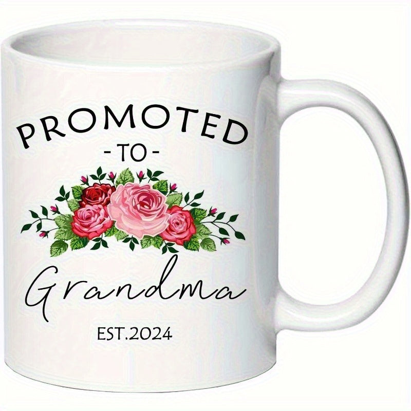 Tailorly White Ceramic 11 oz Mug - Promoted To Grandma EST 2024 Blooming Pink And Red Roses With Lush Green Leaves Arranged Beautifully Flower