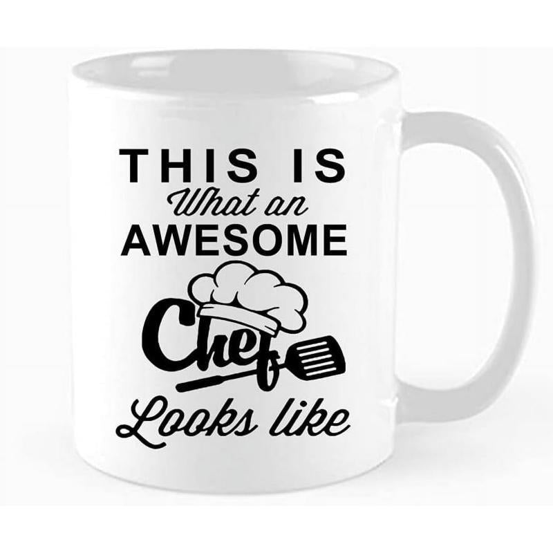 Tailorly White Ceramic 11 oz Mug - This Is What An Awesome Chef Looks Like Professional Culinary Symbols With A Toque Hat And Traditional Kitchen Spatula