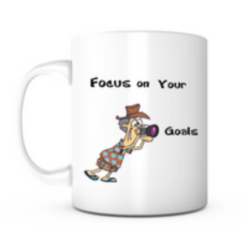 Tailorly White Ceramic 11 oz Mug - Focus On Your Goals Funny Cartoon Character Aiming Camera Lens For Perfect Shot Photographer