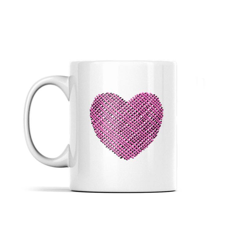 Tailorly White Ceramic 11 oz Mug - Hand Drawn Textured Purple Scribbled Lines Forming Radiant Artistic Heart