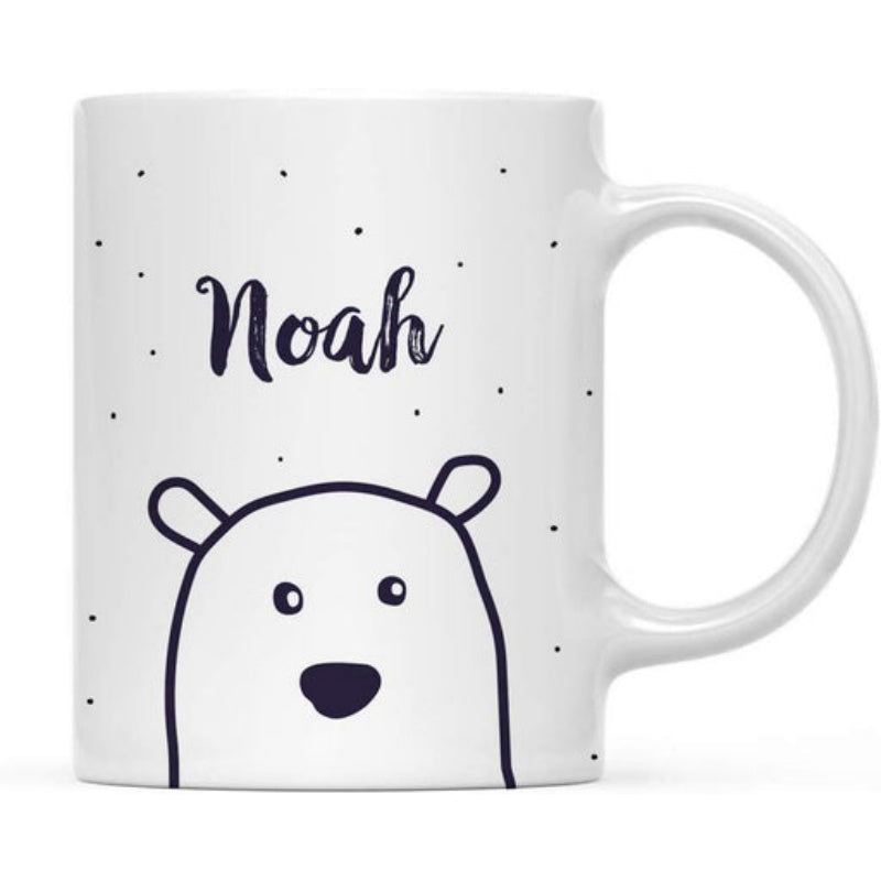 Tailorly White Ceramic 11 oz Mug - Noah Simple Minimalist Outline Drawing With Tiny Black Dots Bear