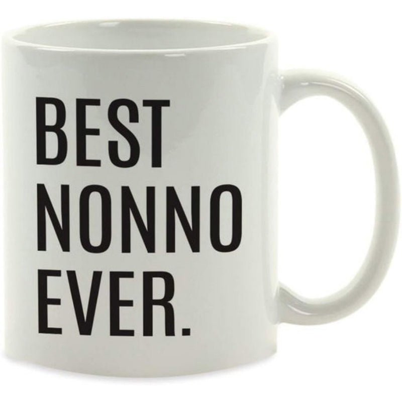 Tailorly White Ceramic 11 oz Mug - Best Nonno Ever Bold Black Lettering Printed On A Simple Polished