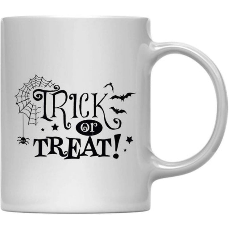 Tailorly White Ceramic 11 oz Mug - Trick Or Treat Spooky Bats Flying Near A Spider Web Under Tiny Stars Mug