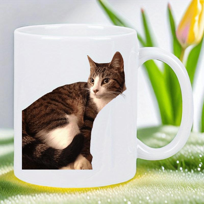 Tailorly White Ceramic 11 oz Mug - Realistic Brown Tabby Resting Peacefully Against A Plain White Clean Background Cat