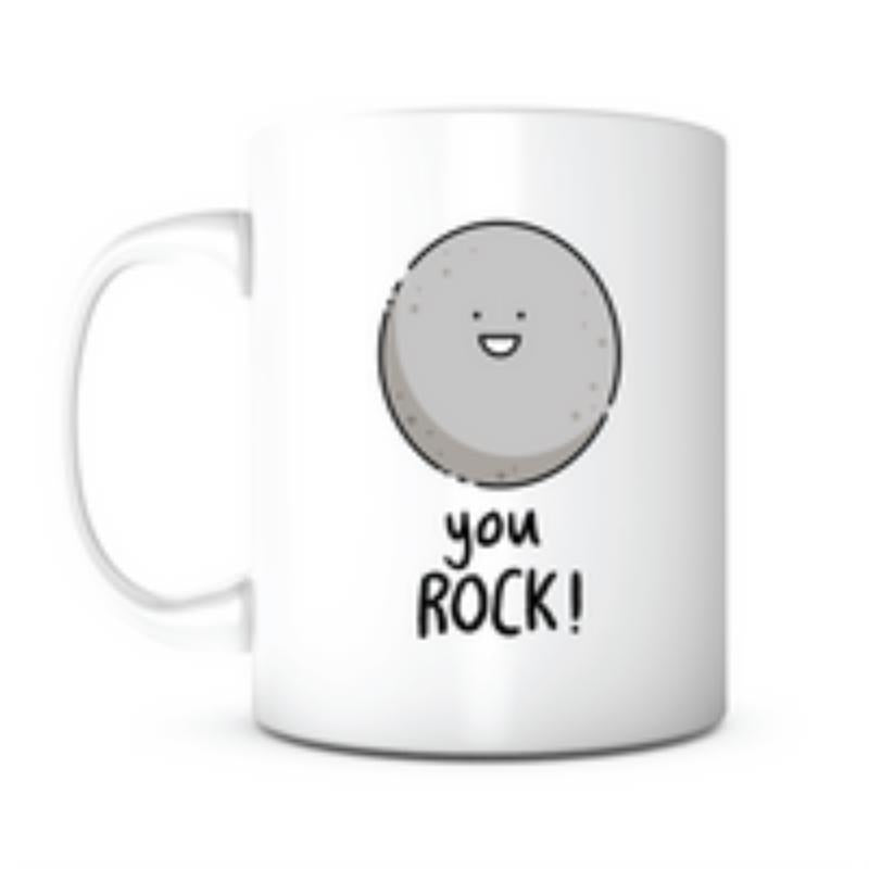 Tailorly White Ceramic 11 oz Mug - You Rock Minimalist Gray Circular Stone Character With A Tiny Smiling Face Rock