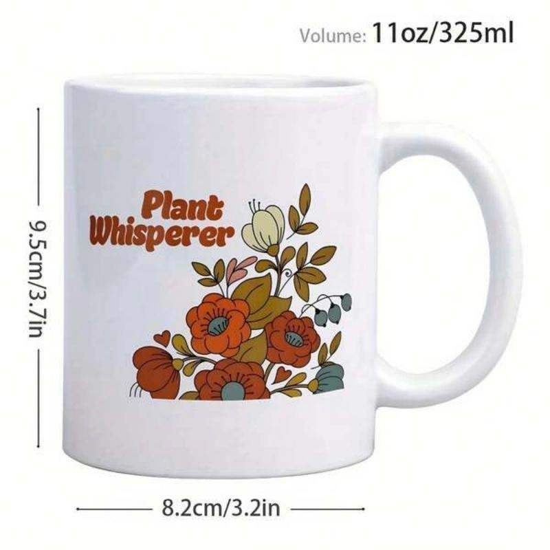 Tailorly White Ceramic 11 oz Mug - Plant Whisperer Vintage Retro Blossoming Petals With Delicate Earthy Tones Among Green Leafy Flower