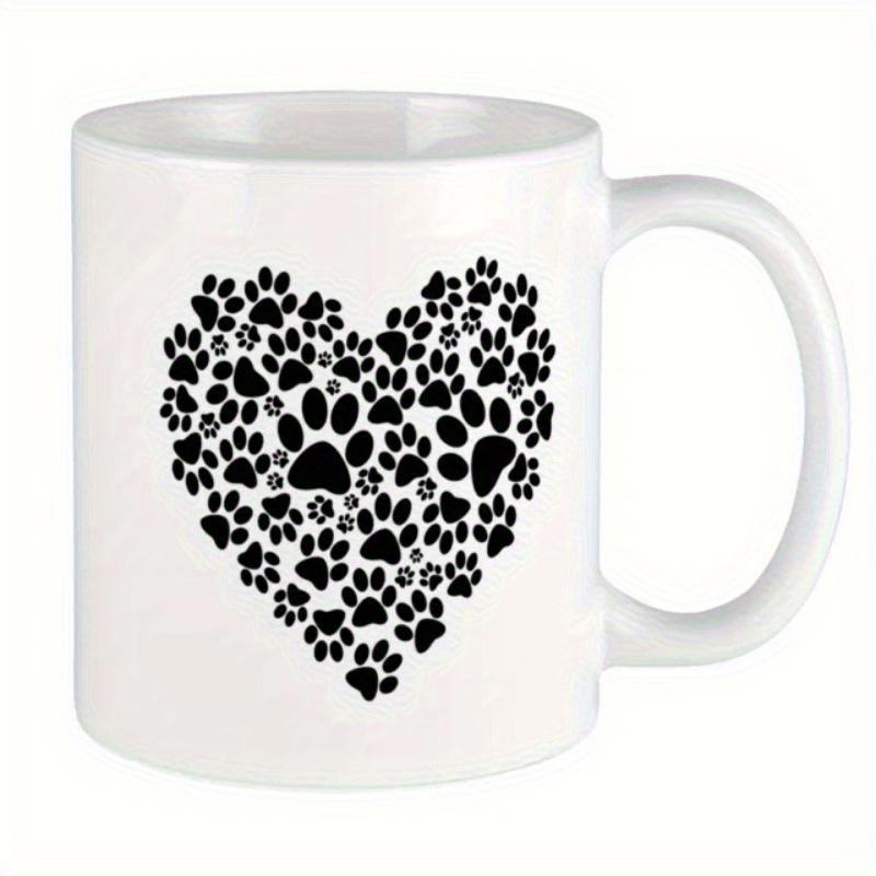 Tailorly White Ceramic 11 oz Mug - Simple Black Silhouettes Of Tiny Paw Prints Forming A Heart