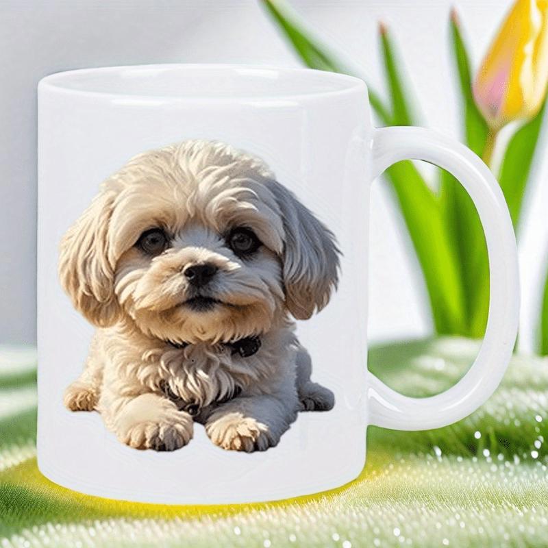 Tailorly White Ceramic 11 oz Mug - Adorable Fluffy Cream Colored Maltipoo Resting Calmly On White Background Puppy