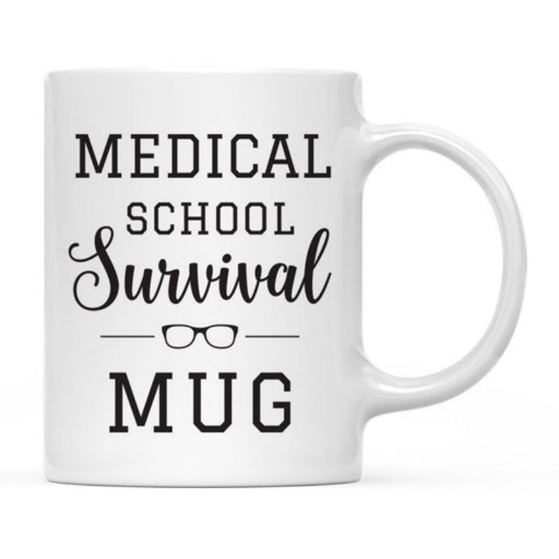 Tailorly White Ceramic 11 oz Mug - Medical School Survival Mug Minimalist Black Eyeglasses Icon Between Two Thin Horizontal Parallel Lines Mug