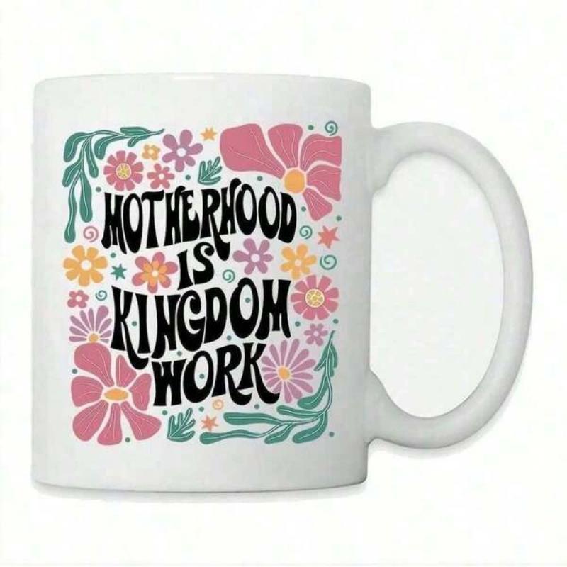 Tailorly White Ceramic 11 oz Mug - Motherhood Is Kingdom Work Vibrant Retro Floral Patterns With Colorful Blooming Petals And Leaves Flower