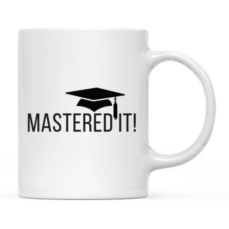 Tailorly White Ceramic 11 oz Mug - Mastered It Minimalist Black Graduation Cap Silhouette With Tassel Floating Above Cap