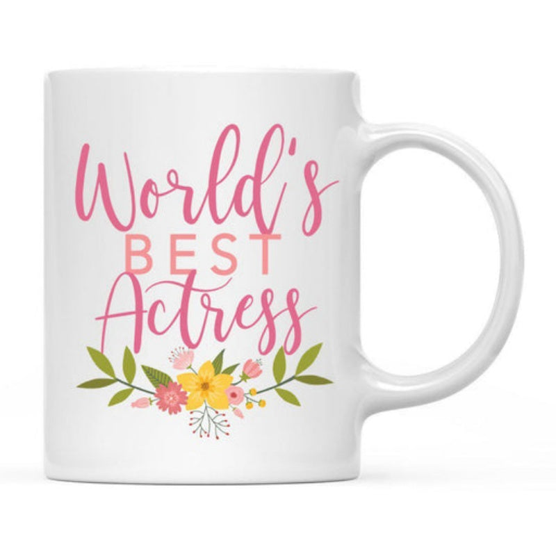 Tailorly White Ceramic 11 oz Mug - Worlds Best Actress Blooming Flowers Among Delicate Green Leaves And Botanical Petals Bouquet