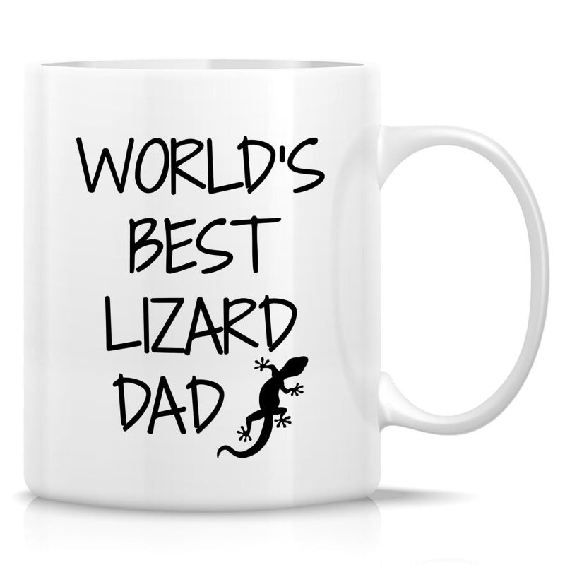 Tailorly White Ceramic 11 oz Mug - World's Best Lizard Dad Small Black Minimalist Silhouette Of A Gecko Crawling Upward Lizard