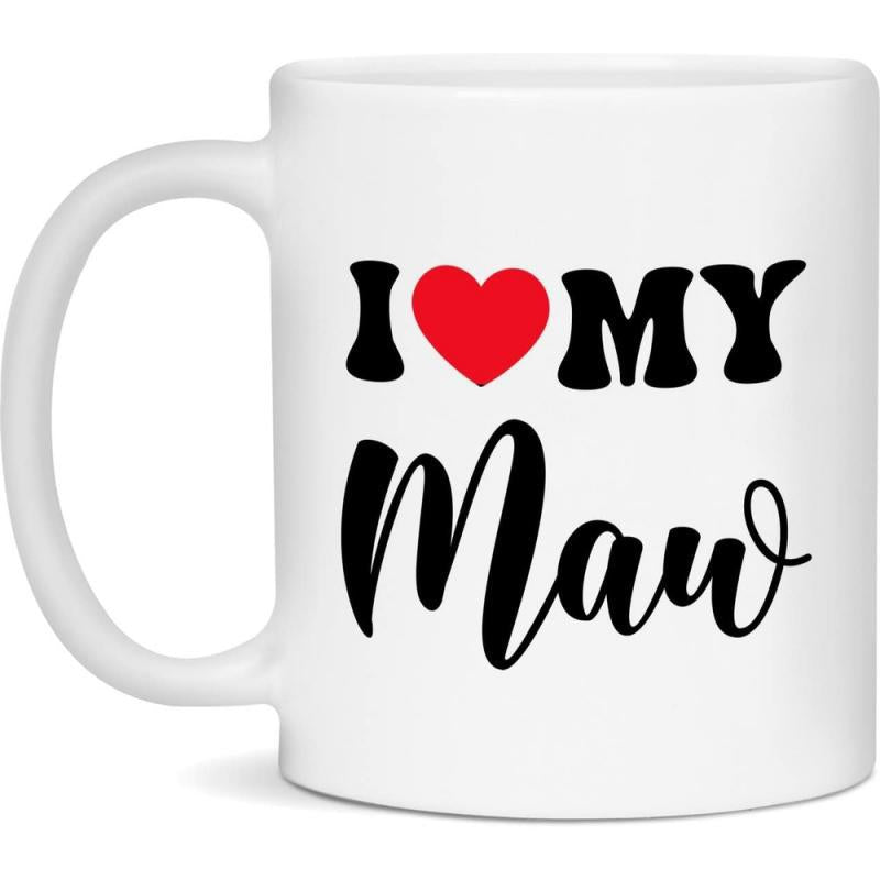 Tailorly White Ceramic 11 oz Mug - I My Maw Vibrant Red Heart Symbol Centered On Smooth White Glossy Finish Mug