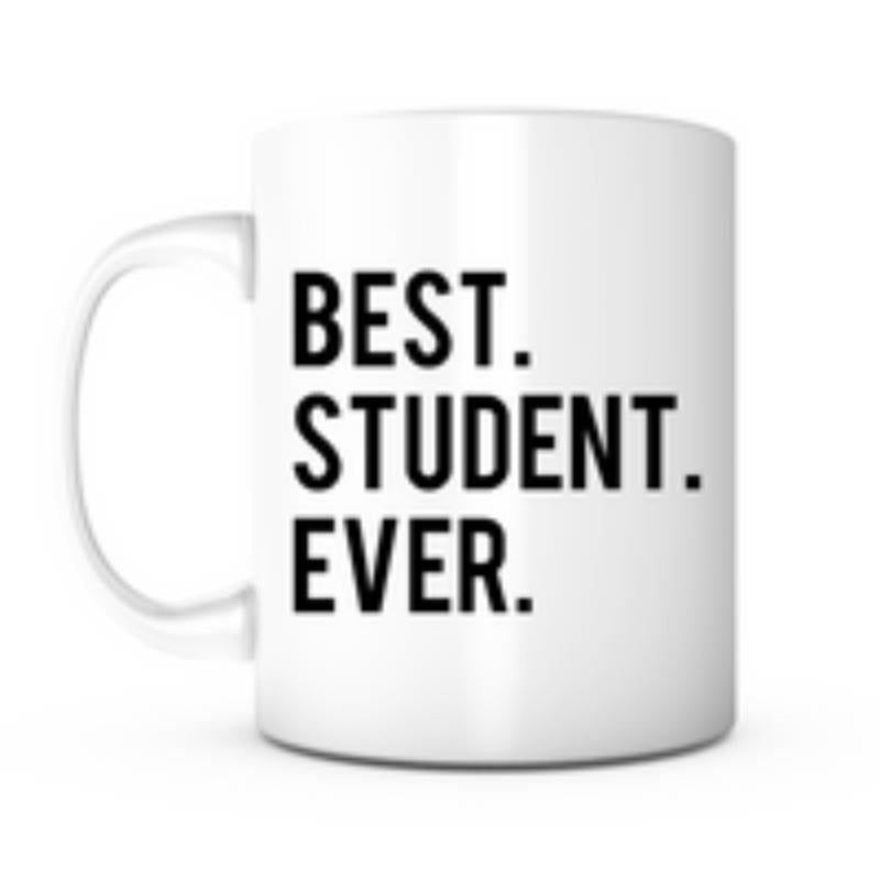 Tailorly White Ceramic 11 oz Mug - Best Student Ever Minimalist Featuring Bold Vertical Black Block Letters Mug
