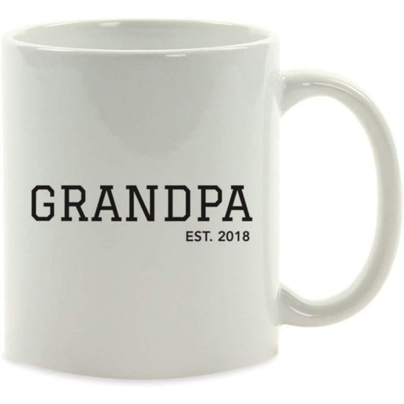 Tailorly White Ceramic 11 oz Mug - Grandpa Est 2018 Clean Minimalist White Surface With Bold Black Classic Block Font Design Mug
