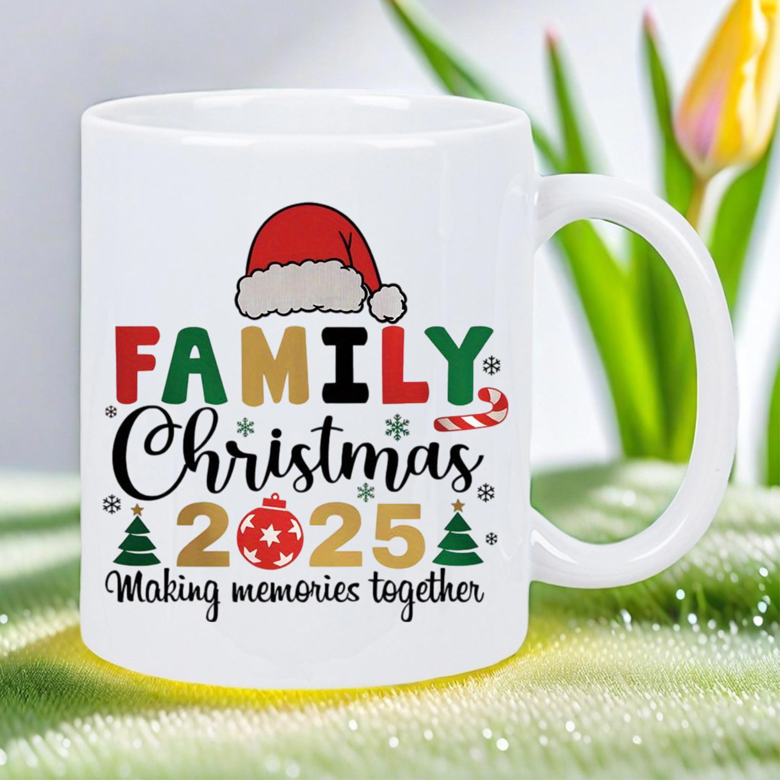Tailorly White Ceramic 11 oz Mug - Family Christmas 2025 Making Memories Together Festive Holiday Design Featuring Santa Hat And Snowy Winter Trees With Red