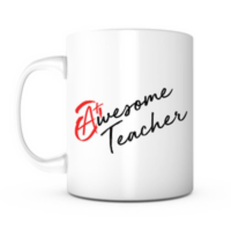 Tailorly White Ceramic 11 oz Mug - A Awesome Teacher Minimalist White Ceramic With Elegant Cursive Script And Red Grade Mark Mug